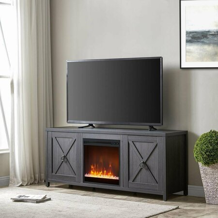 HUDSON & CANAL 65 in. Granger Rectangular TV Stand with Crystal Fireplace Charcoal Gray TV1373